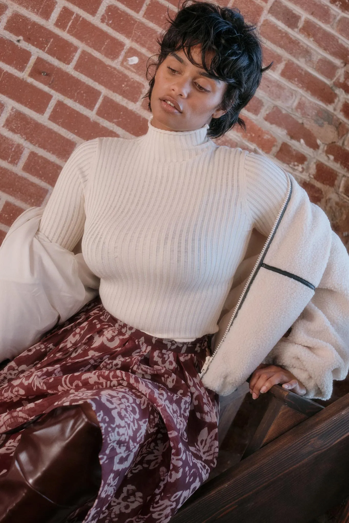 Finer Things Semi-Sheer Rib-Knit Mock-Neck Top sold by Promesa