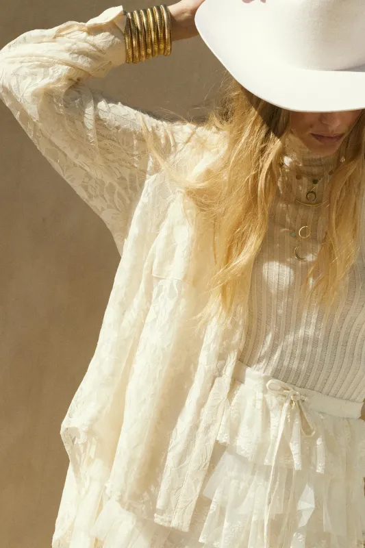 Pure Poetry Floral Lace Button-Up Pocket Shirt sold by Promesa