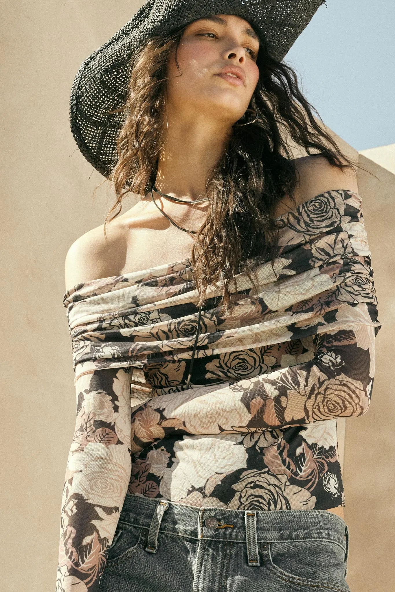 Night Garden Floral Mesh Foldover Bodysuit sold by Promesa product image thumbnail 2