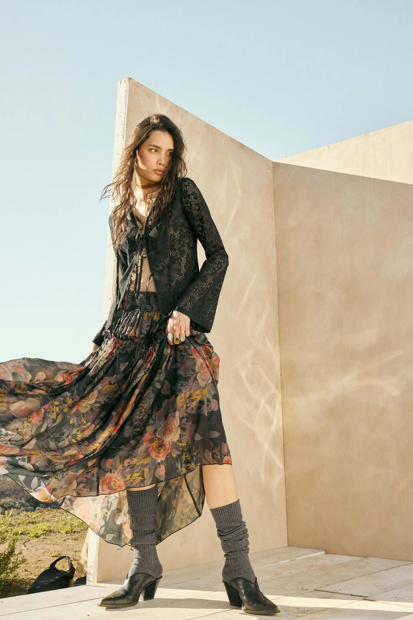 Garden Ramble Smocked Floral Chiffon Maxi Skirt sold by Promesa product image thumbnail 3