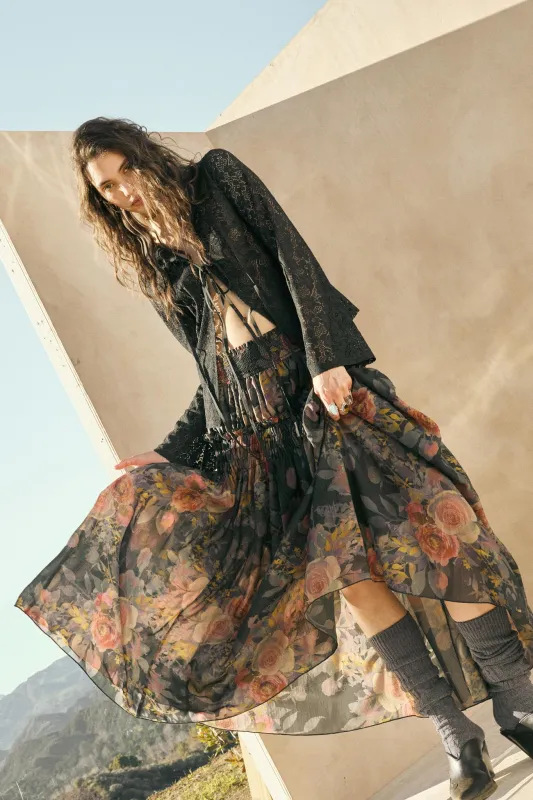 Garden Ramble Smocked Floral Chiffon Maxi Skirt sold by Promesa