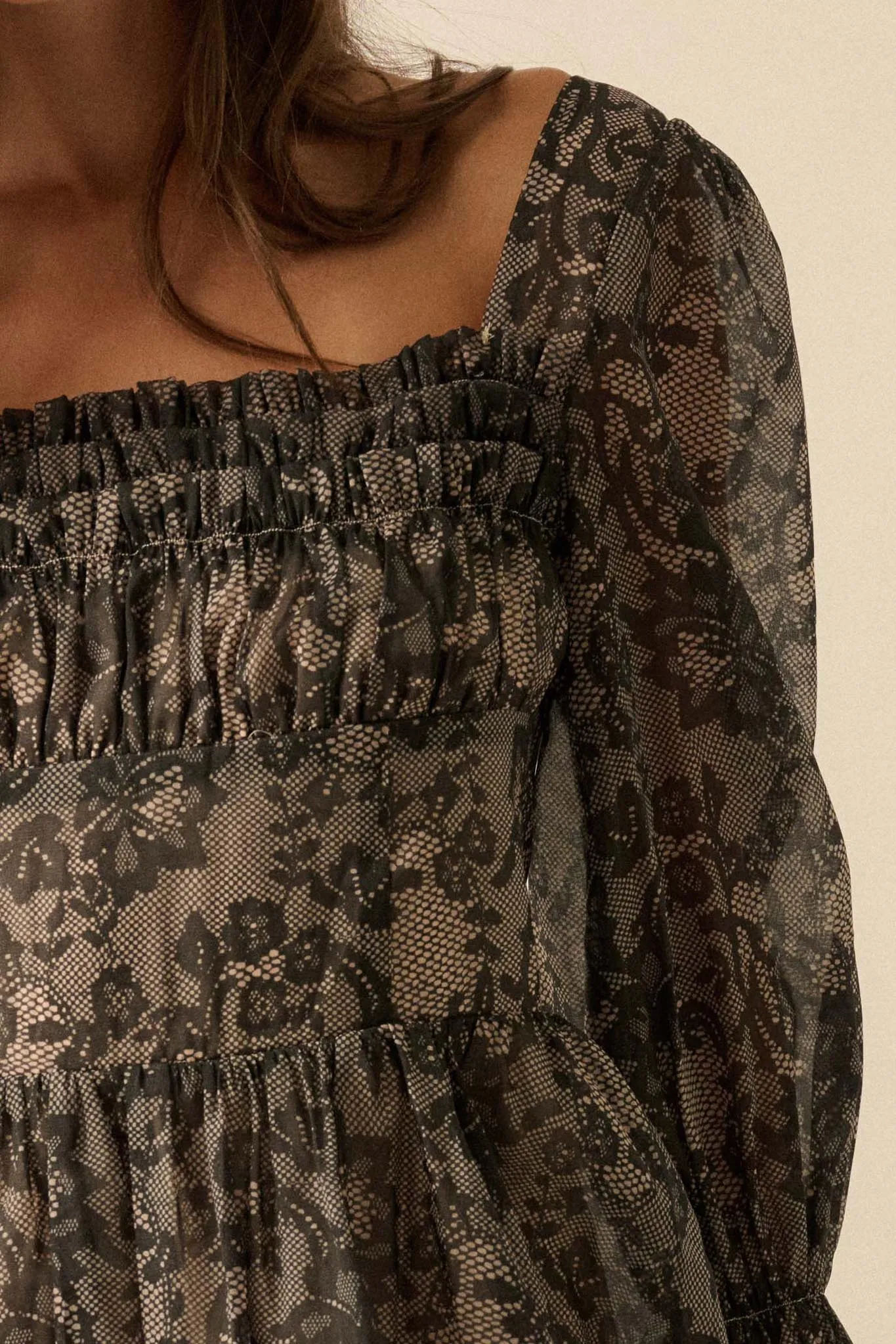 Night to Remember Lace-Print Organza Mini Dress sold by Promesa product image thumbnail 5