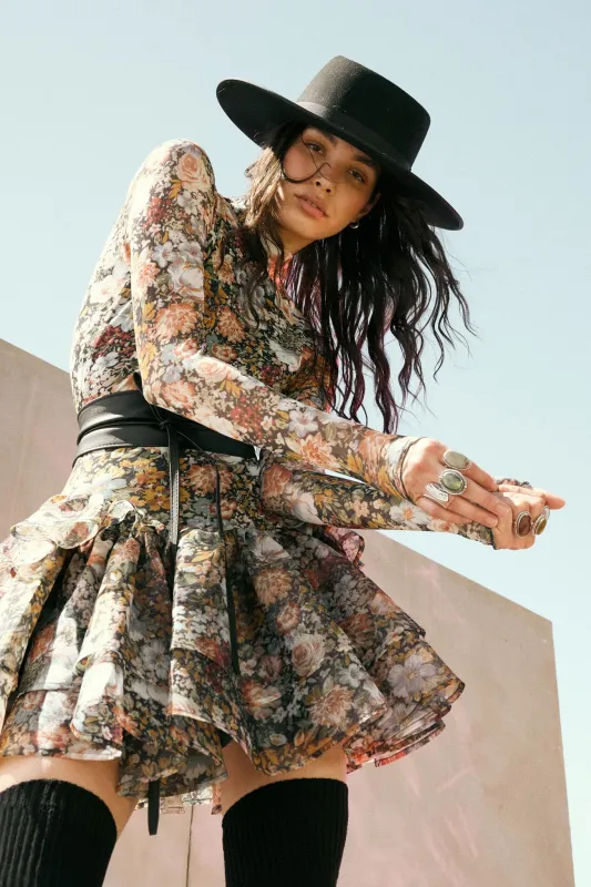 Fall Fantasia Floral Mesh and Organza Mini Dress sold by Promesa