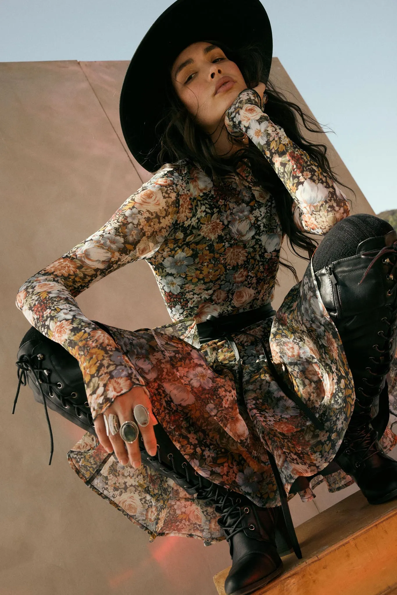 Fall Fantasia Floral Mesh and Organza Mini Dress sold by Promesa product image thumbnail 3