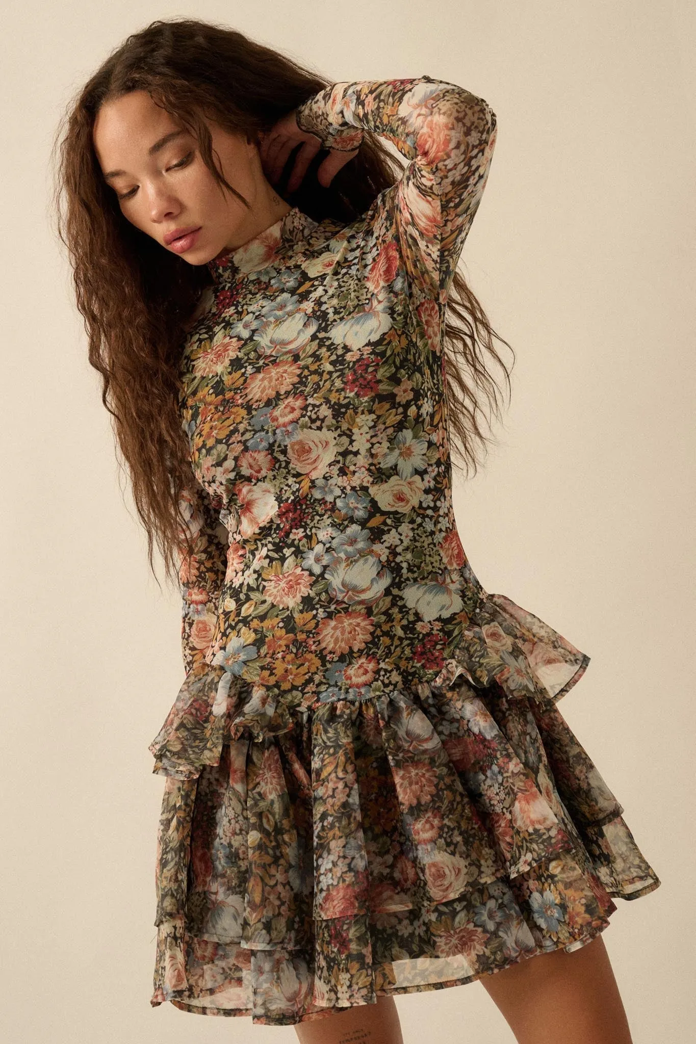 Fall Fantasia Floral Mesh and Organza Mini Dress sold by Promesa product image thumbnail 4