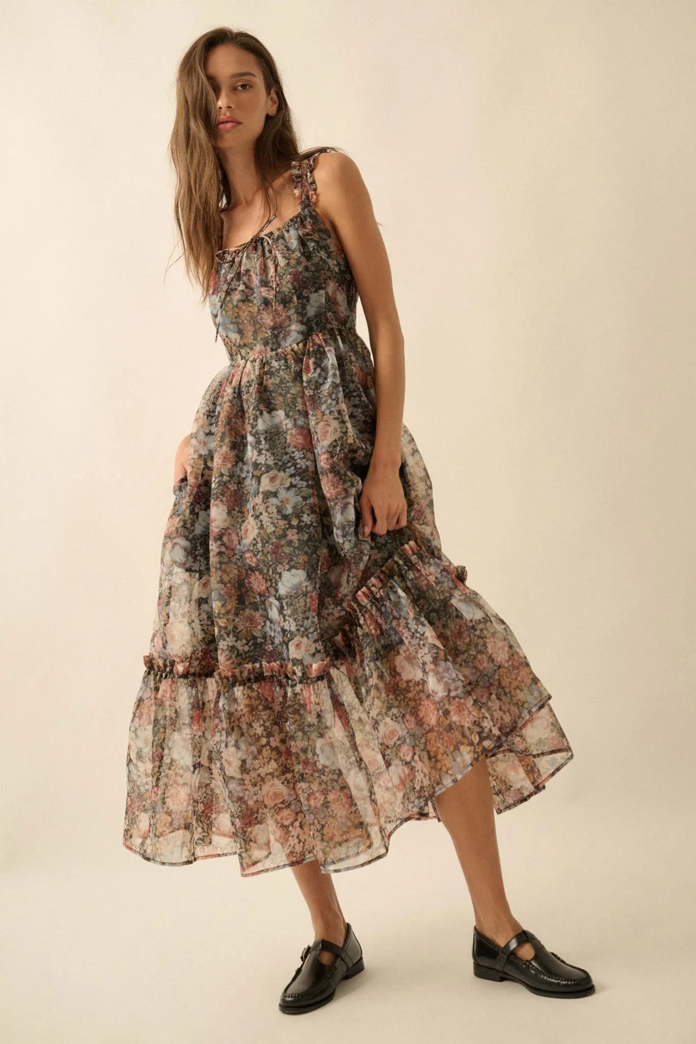 September Blooms Floral Organza Ruffled Maxi Dress sold by Promesa product image thumbnail 5