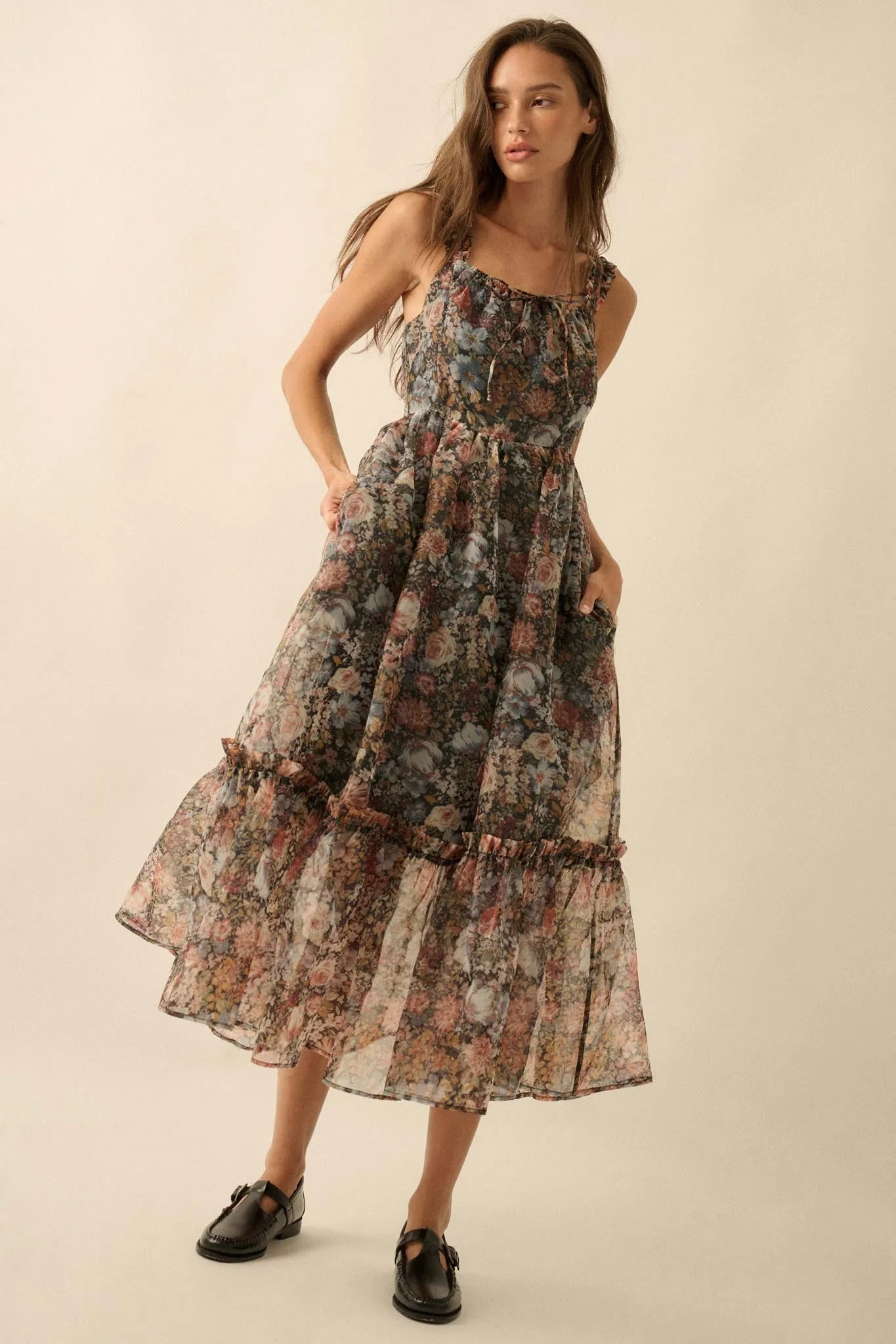 September Blooms Floral Organza Ruffled Maxi Dress sold by Promesa product image thumbnail 4