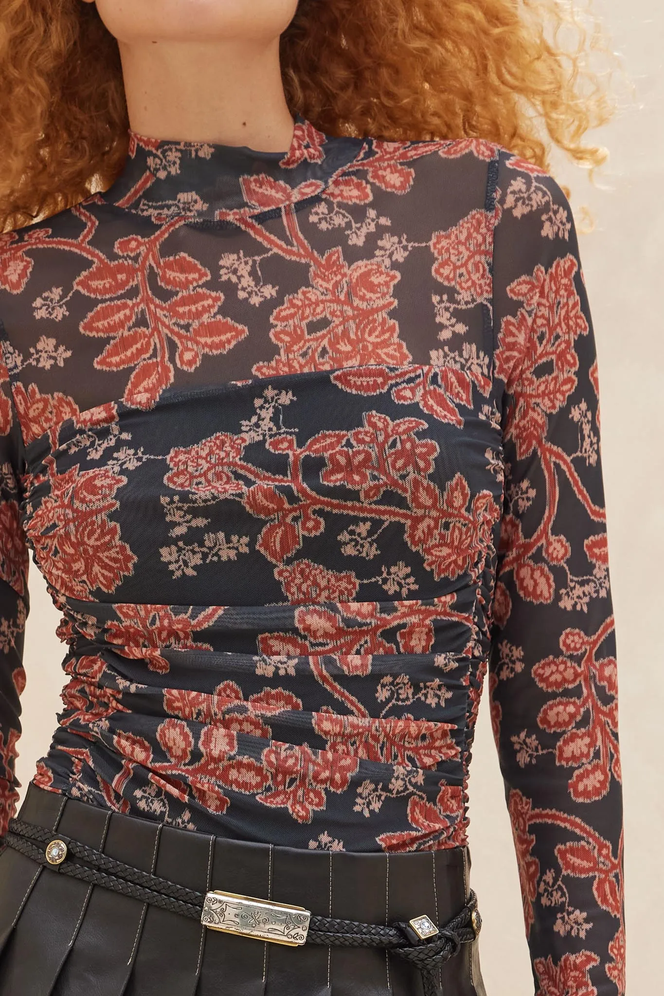 Baroque Blooms Floral Mesh Ruched Bodysuit sold by Promesa product image thumbnail 3