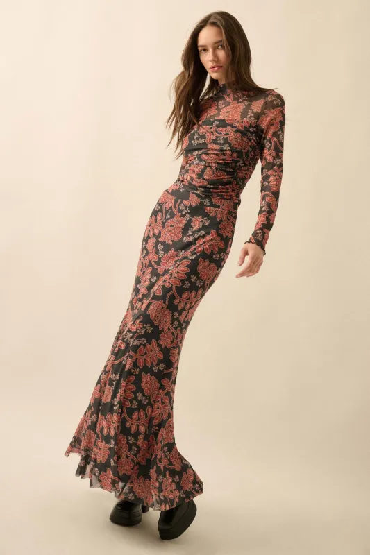 Going for Baroque Floral Mesh Godet Maxi Skirt sold by Promesa