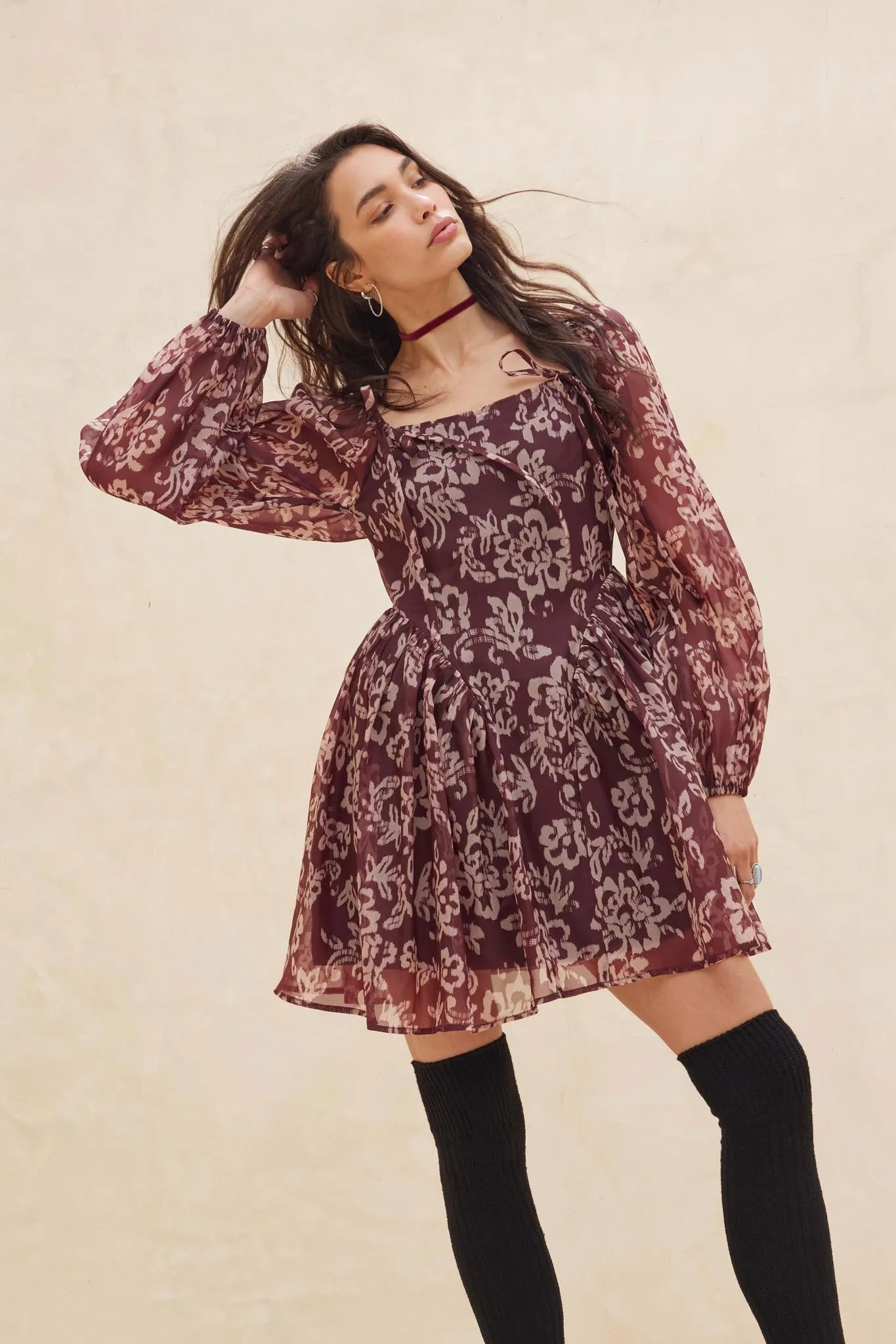 Flowering Grace Floral Organza Peplum Mini Dress sold by Promesa product image thumbnail 4