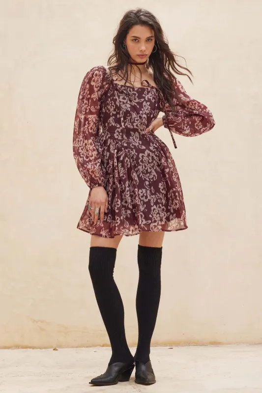 Flowering Grace Floral Organza Peplum Mini Dress sold by Promesa