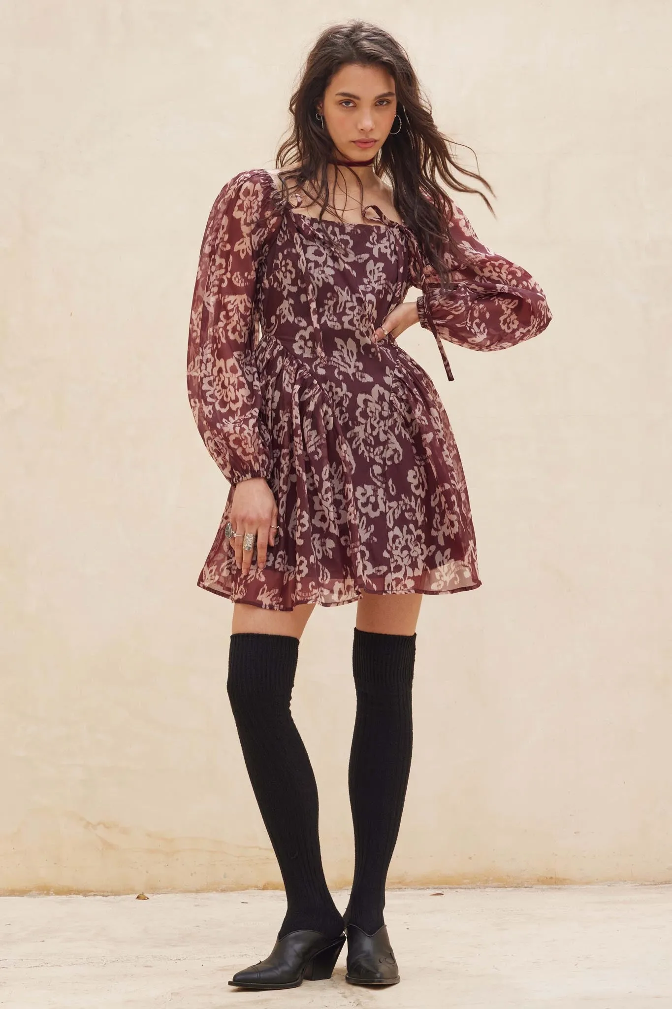 Flowering Grace Floral Organza Peplum Mini Dress sold by Promesa