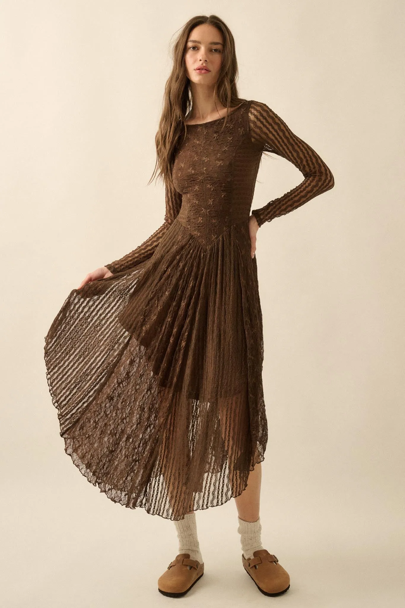 Divine Beauty Paneled Lace Handkerchief Midi Dress sold by Promesa product image thumbnail 4