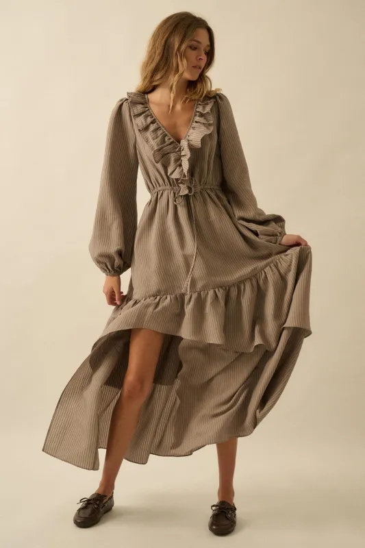 Longing for Love Ruffled Peasant Maxi Dress sold by Promesa