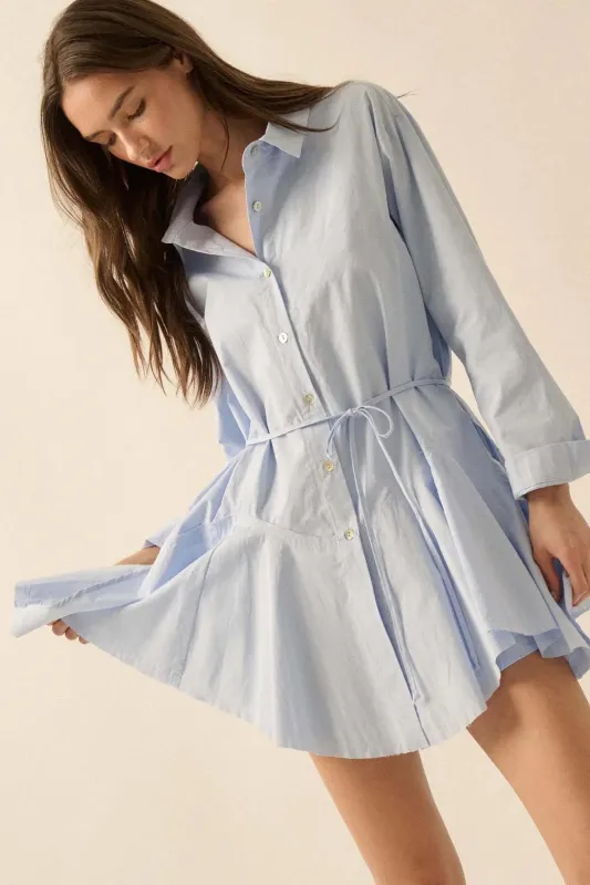 Clocked Out Belted Button-Up Skirted Shirt Romper sold by Promesa