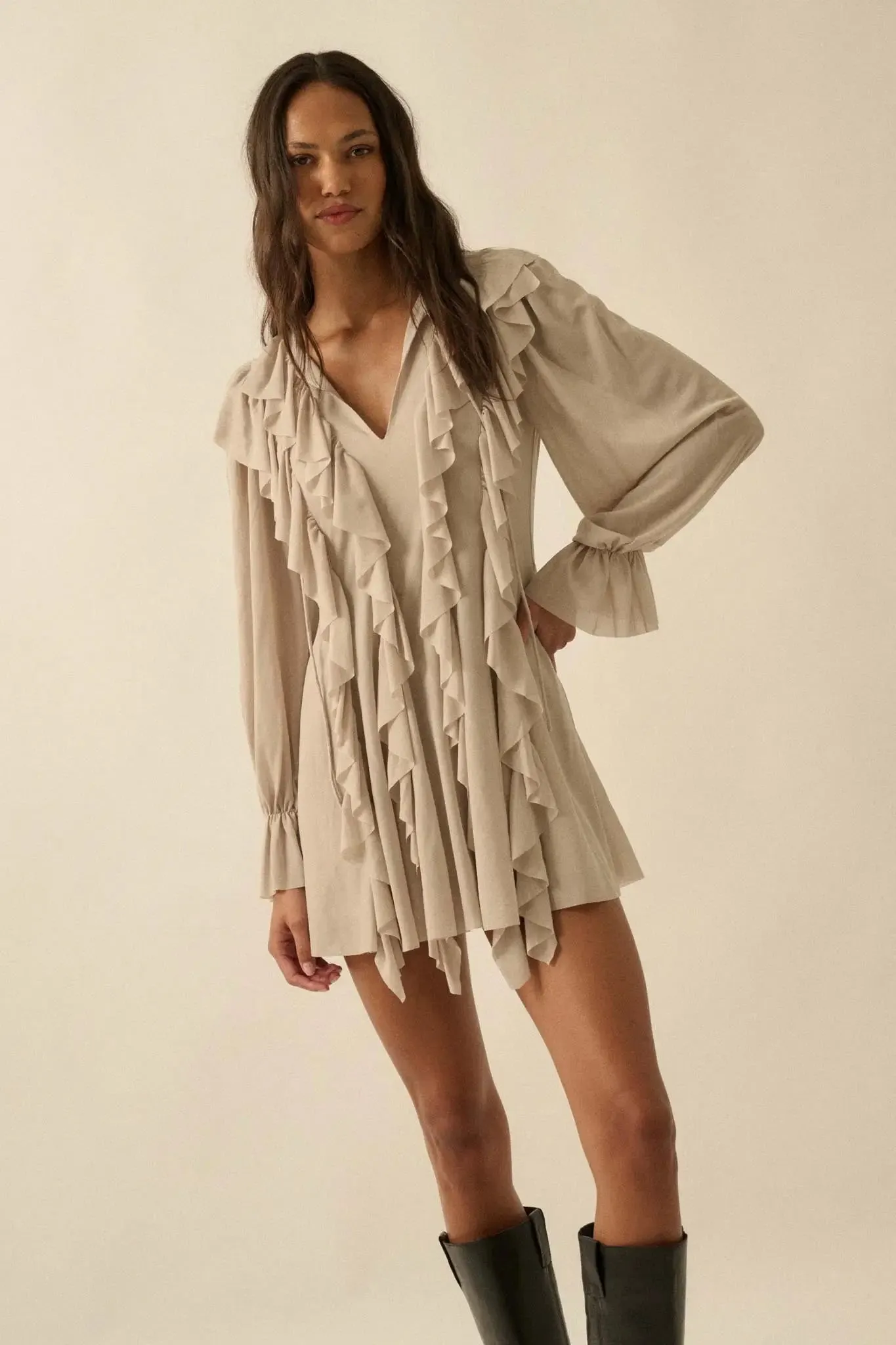 Wind Song Mesh Cascade Ruffle Peasant Romper sold by Promesa product image thumbnail 3