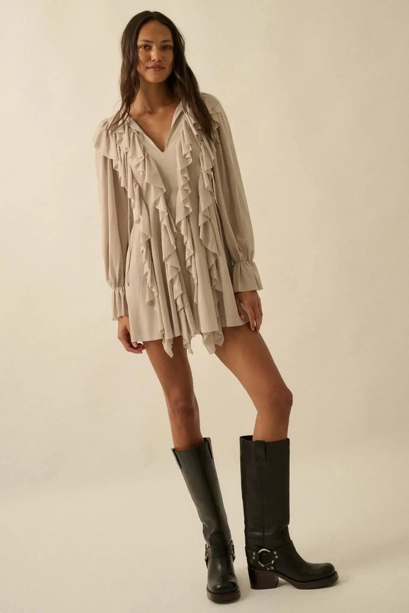 Wind Song Mesh Cascade Ruffle Peasant Romper sold by Promesa product image thumbnail 5