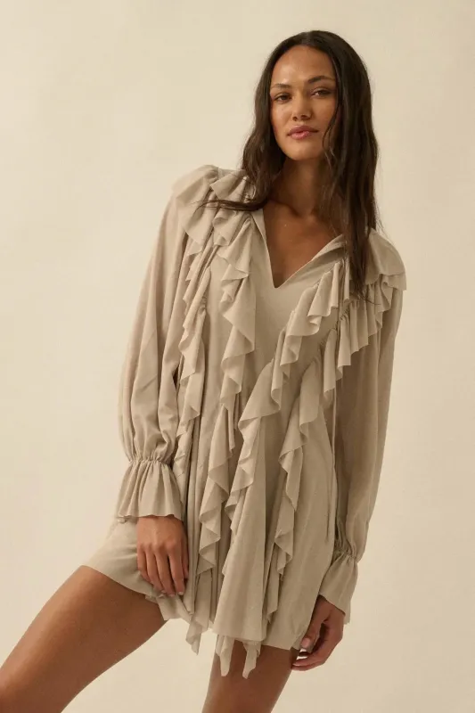 Wind Song Mesh Cascade Ruffle Peasant Romper made by Promesa
