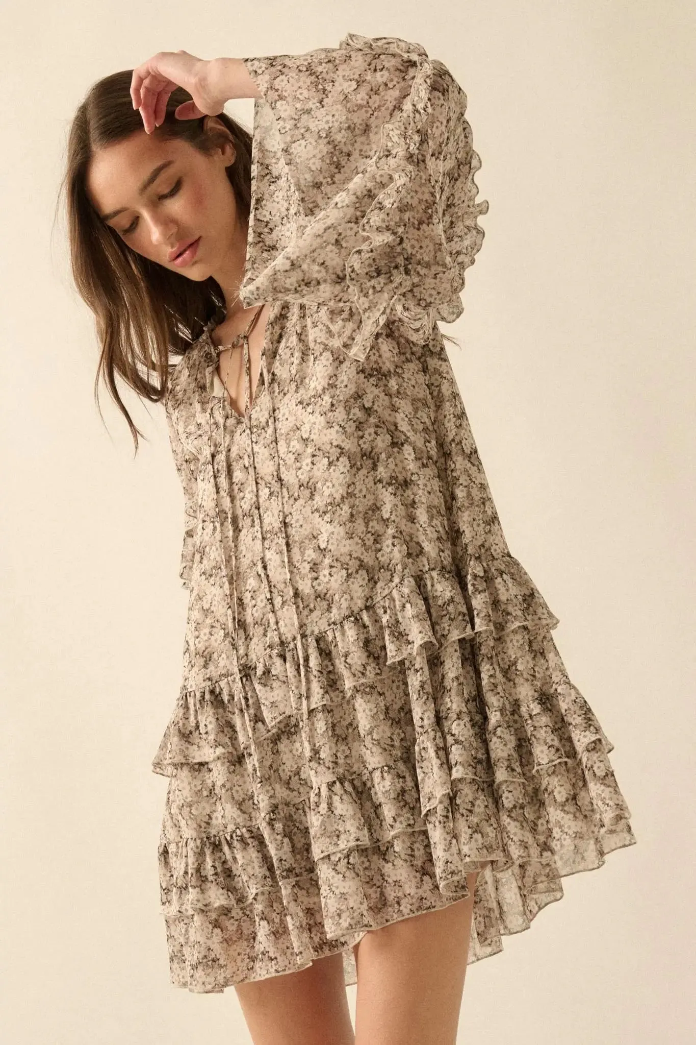 Beautiful Embrace Floral Chiffon Ruffle Mini Dress sold by Promesa product image thumbnail 3