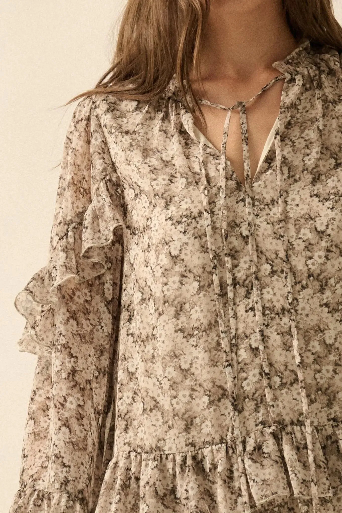 Beautiful Embrace Floral Chiffon Ruffle Mini Dress sold by Promesa product image thumbnail 2