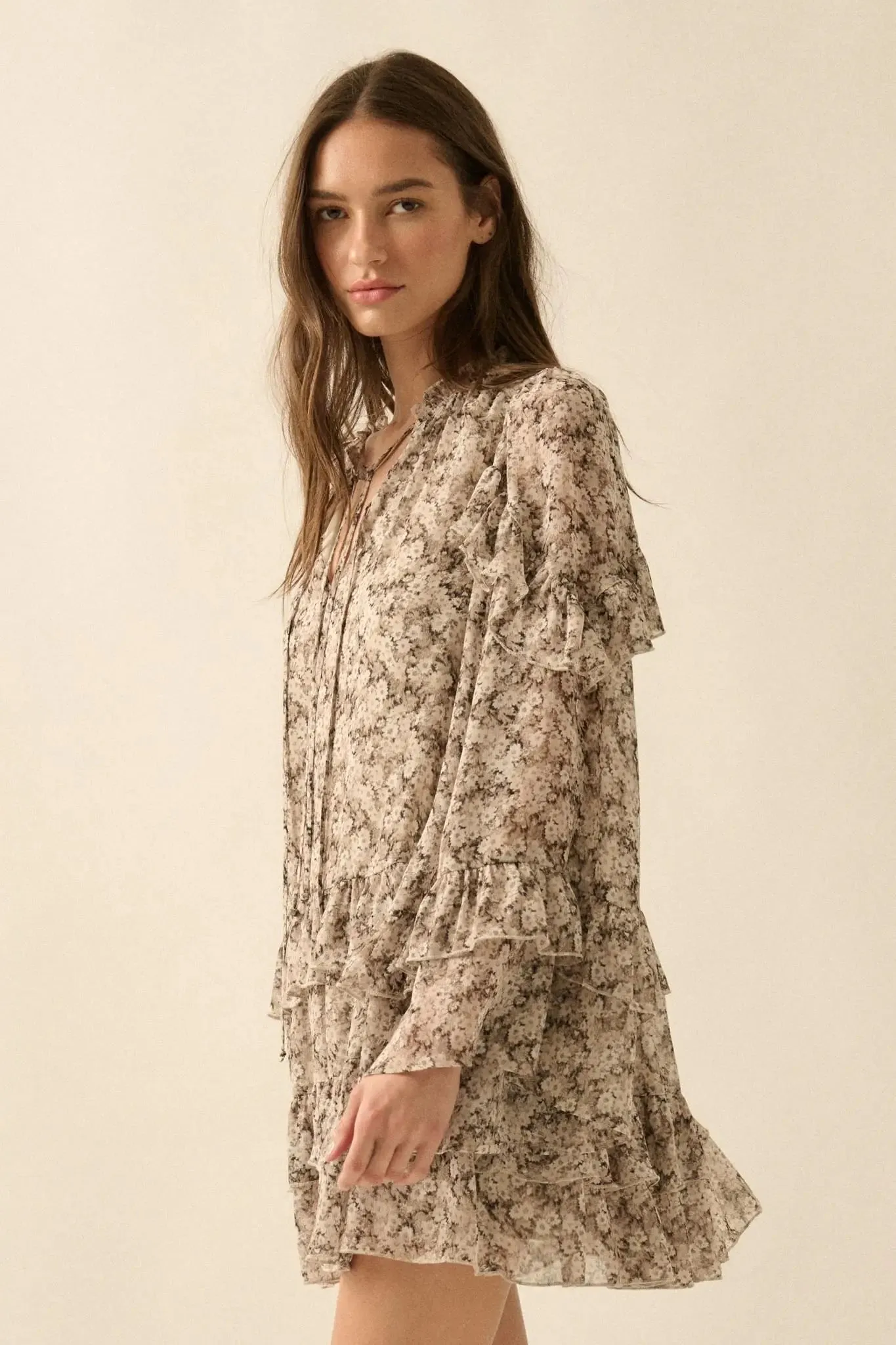 Beautiful Embrace Floral Chiffon Ruffle Mini Dress sold by Promesa product image thumbnail 5