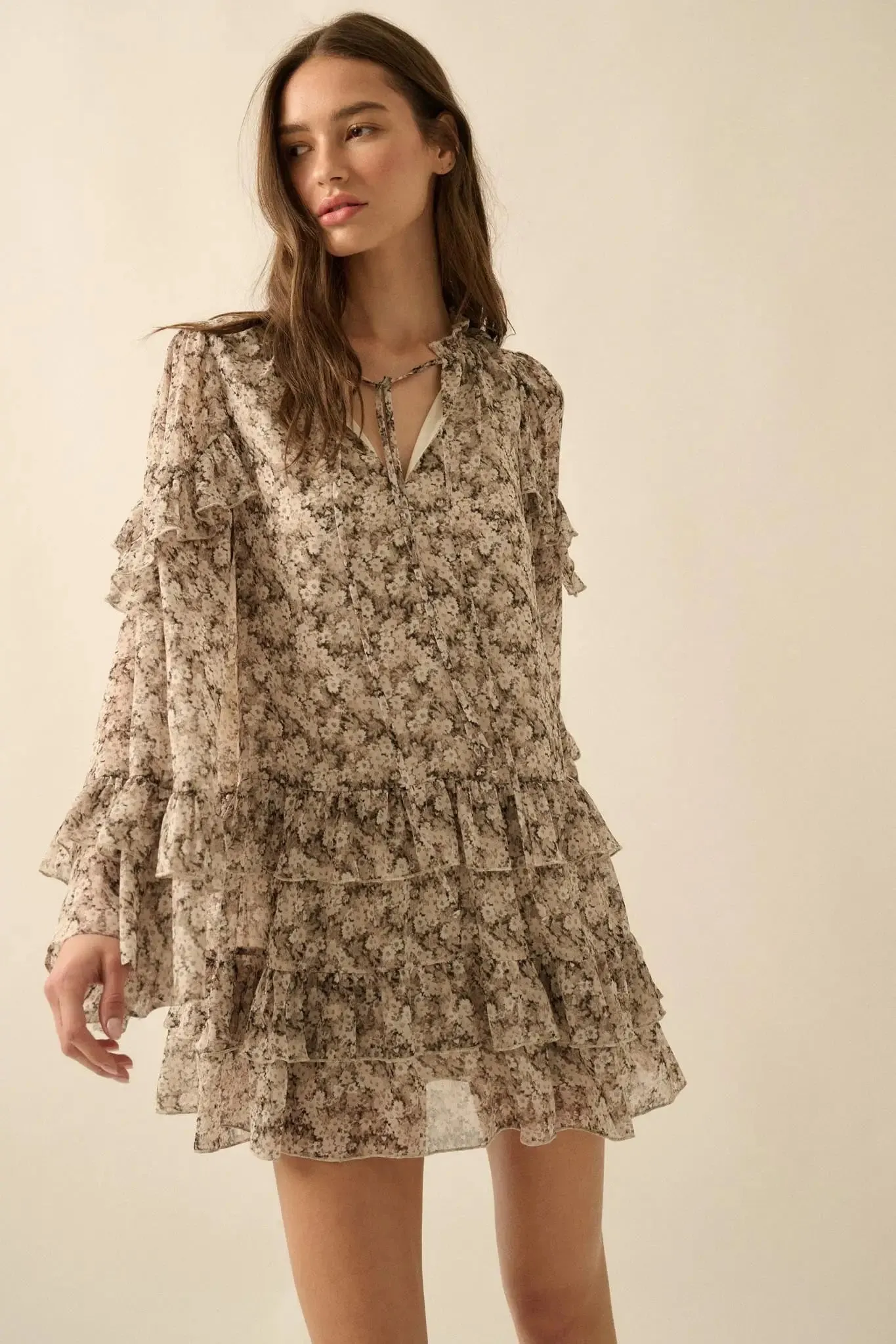 Beautiful Embrace Floral Chiffon Ruffle Mini Dress sold by Promesa product image thumbnail 4
