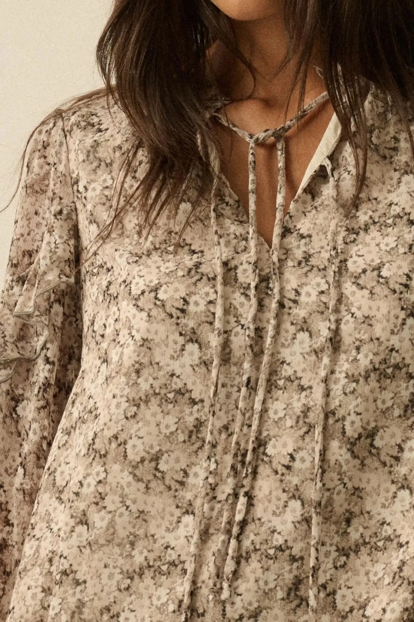 Embrace Me Floral Chiffon Ruffle Bell-Sleeve Top sold by Promesa product image thumbnail 4