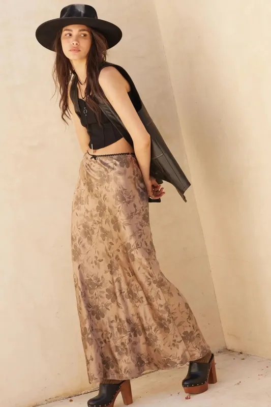 Flashy Flowers Floral Satin Maxi Skirt sold by Promesa