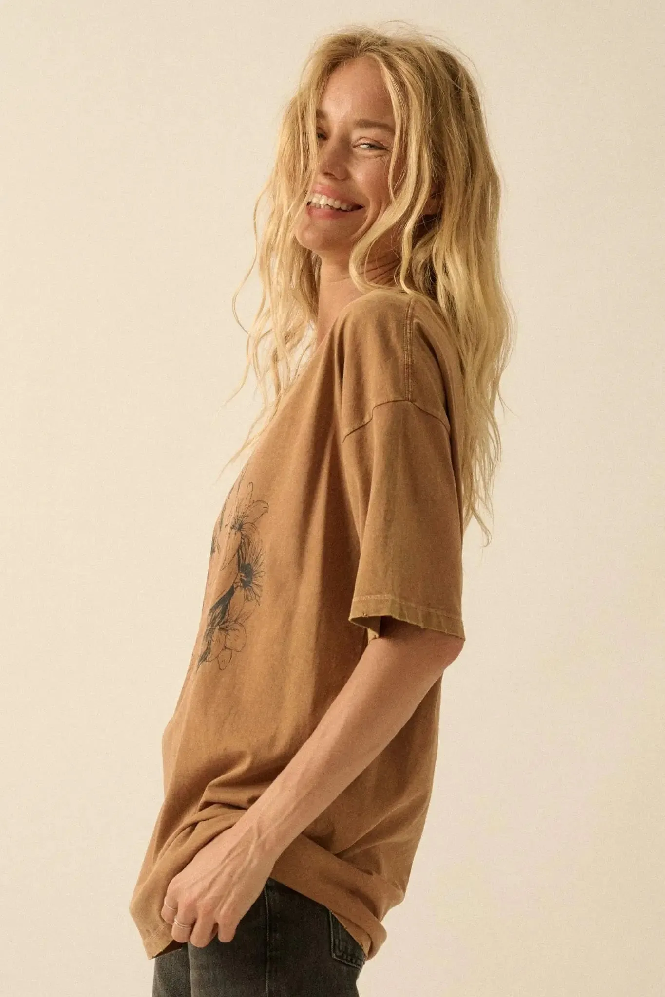 Floral Horses Distressed Oversize Graphic Tee sold by Promesa product image thumbnail 5