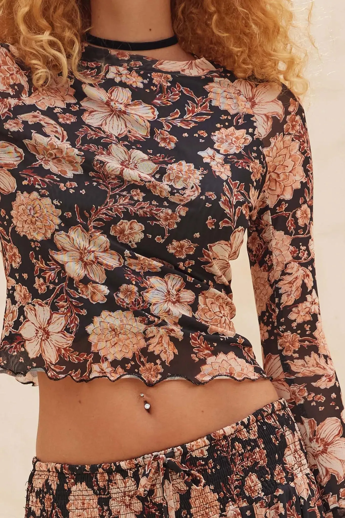 Flourishing Flowers Floral Mesh Thumbhole Top sold by Promesa product image thumbnail 3