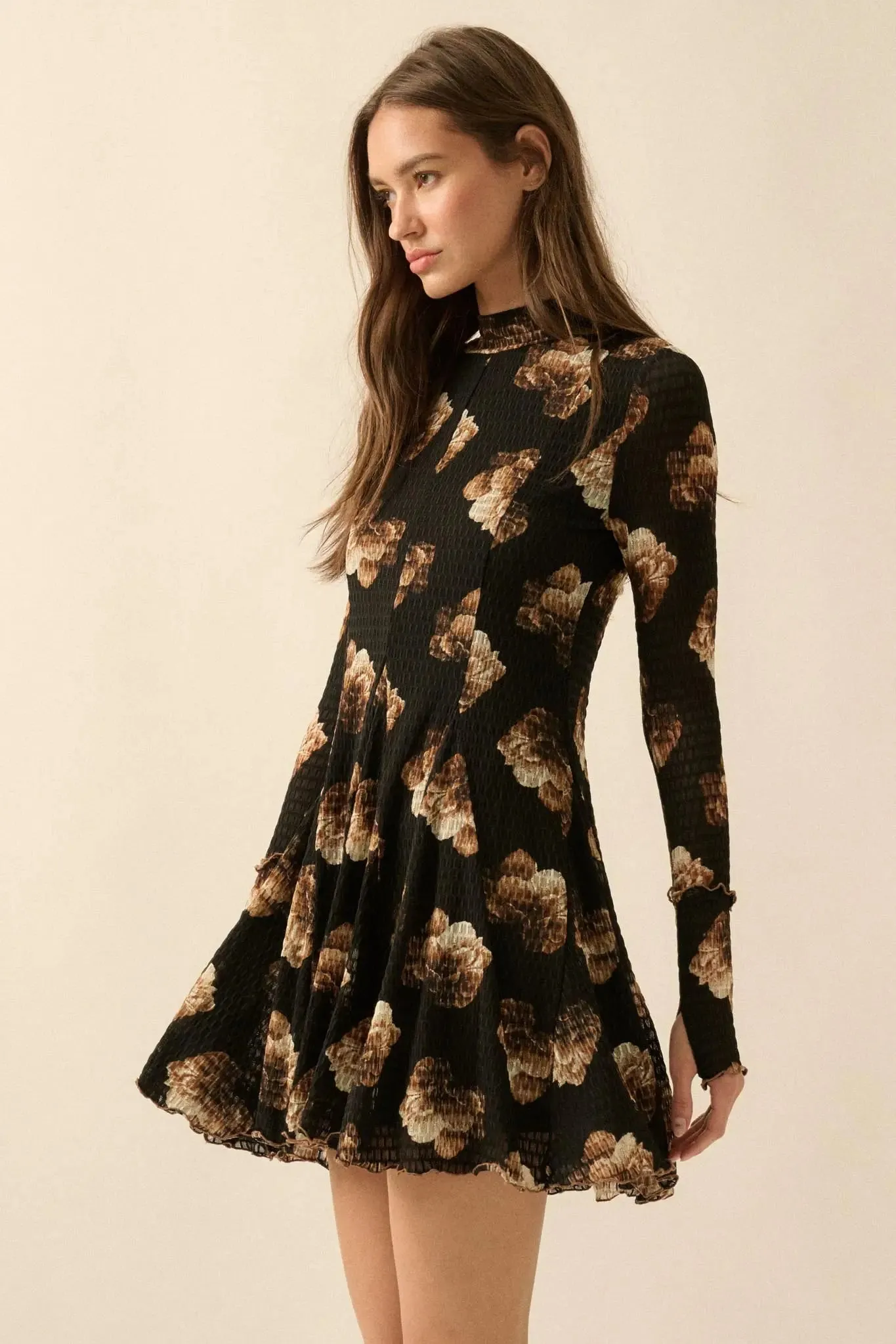 Sweet Bouquet Floral Honeycomb Mesh Mini Dress sold by Promesa product image thumbnail 5