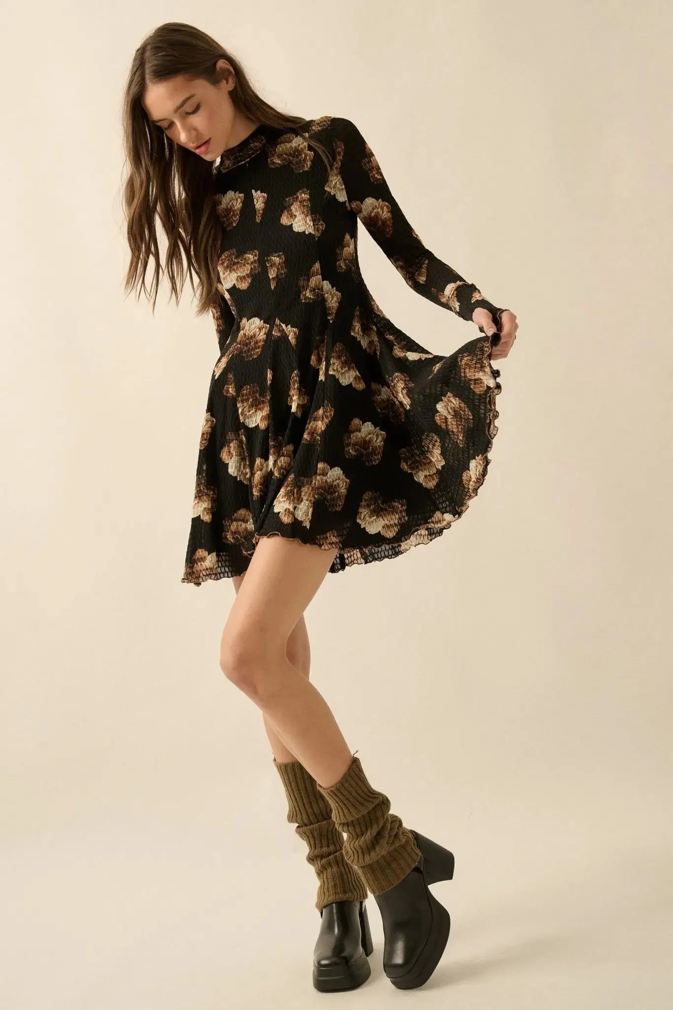 Sweet Bouquet Floral Honeycomb Mesh Mini Dress sold by Promesa product image thumbnail 4