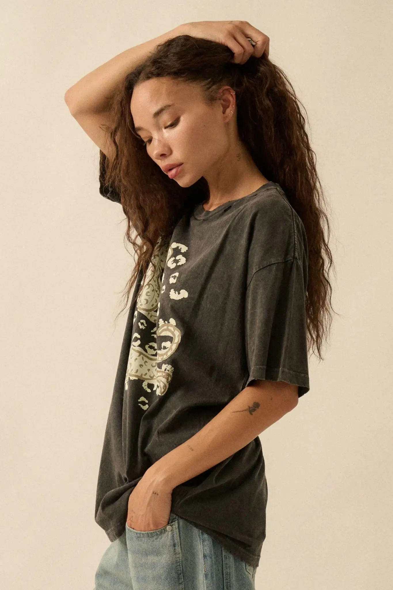 Leopard Lounge Distressed Oversize Graphic Tee sold by Promesa product image thumbnail 5