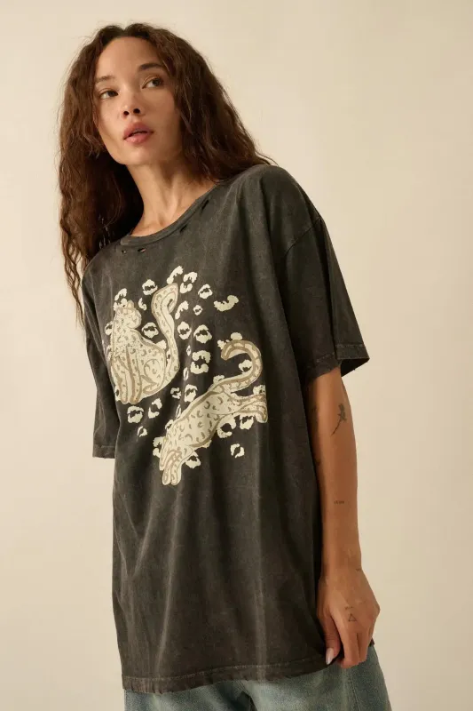 Leopard Lounge Distressed Oversize Graphic Tee sold by Promesa
