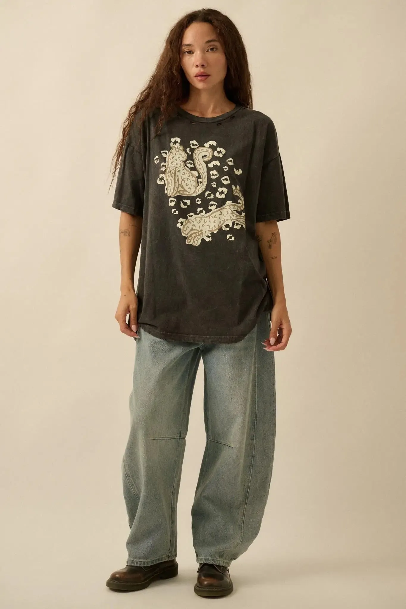 Leopard Lounge Distressed Oversize Graphic Tee sold by Promesa product image thumbnail 3