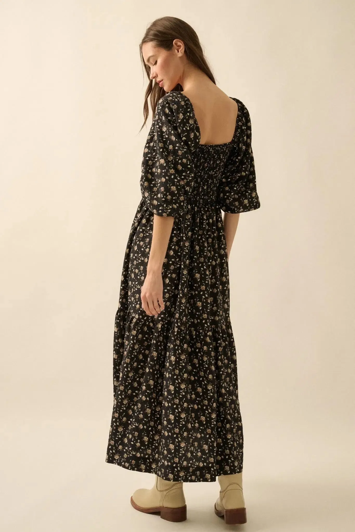 Home Ground Floral Smocked Midi Peasant Dress sold by Promesa product image thumbnail 2