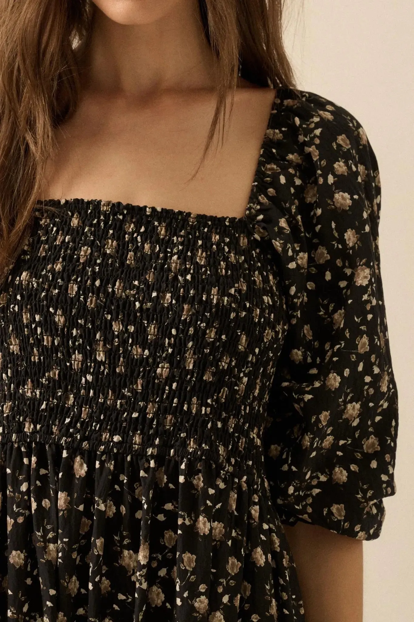 Home Ground Floral Smocked Midi Peasant Dress sold by Promesa product image thumbnail 4