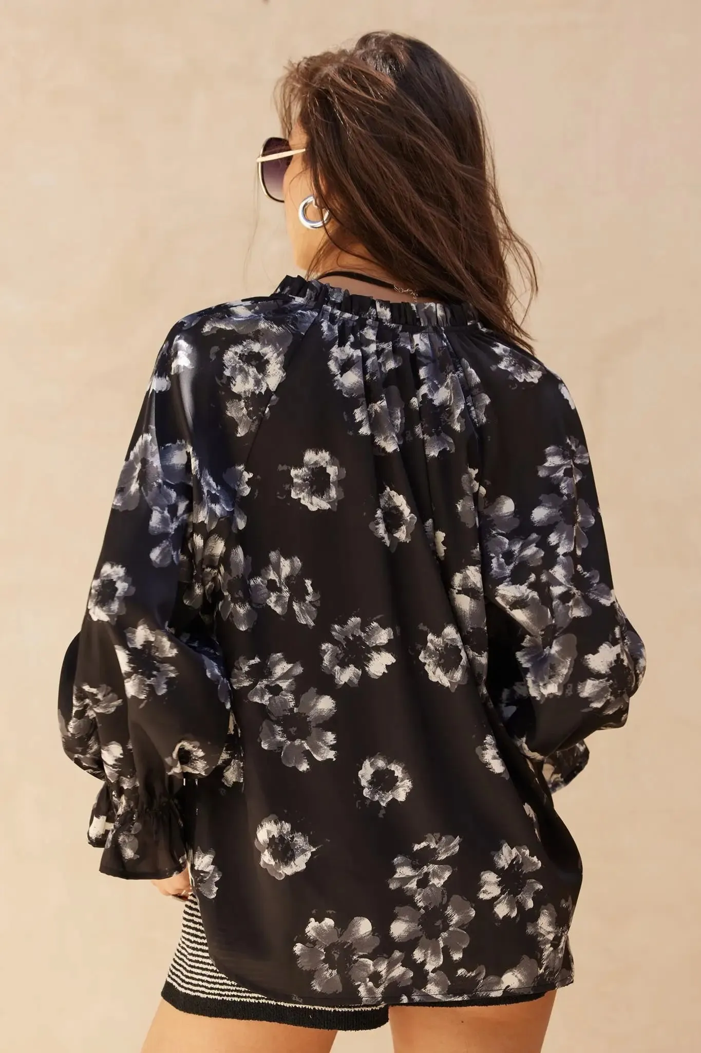 Lush Living Floral Satin Button-Up Peasant Top sold by Promesa product image thumbnail 2