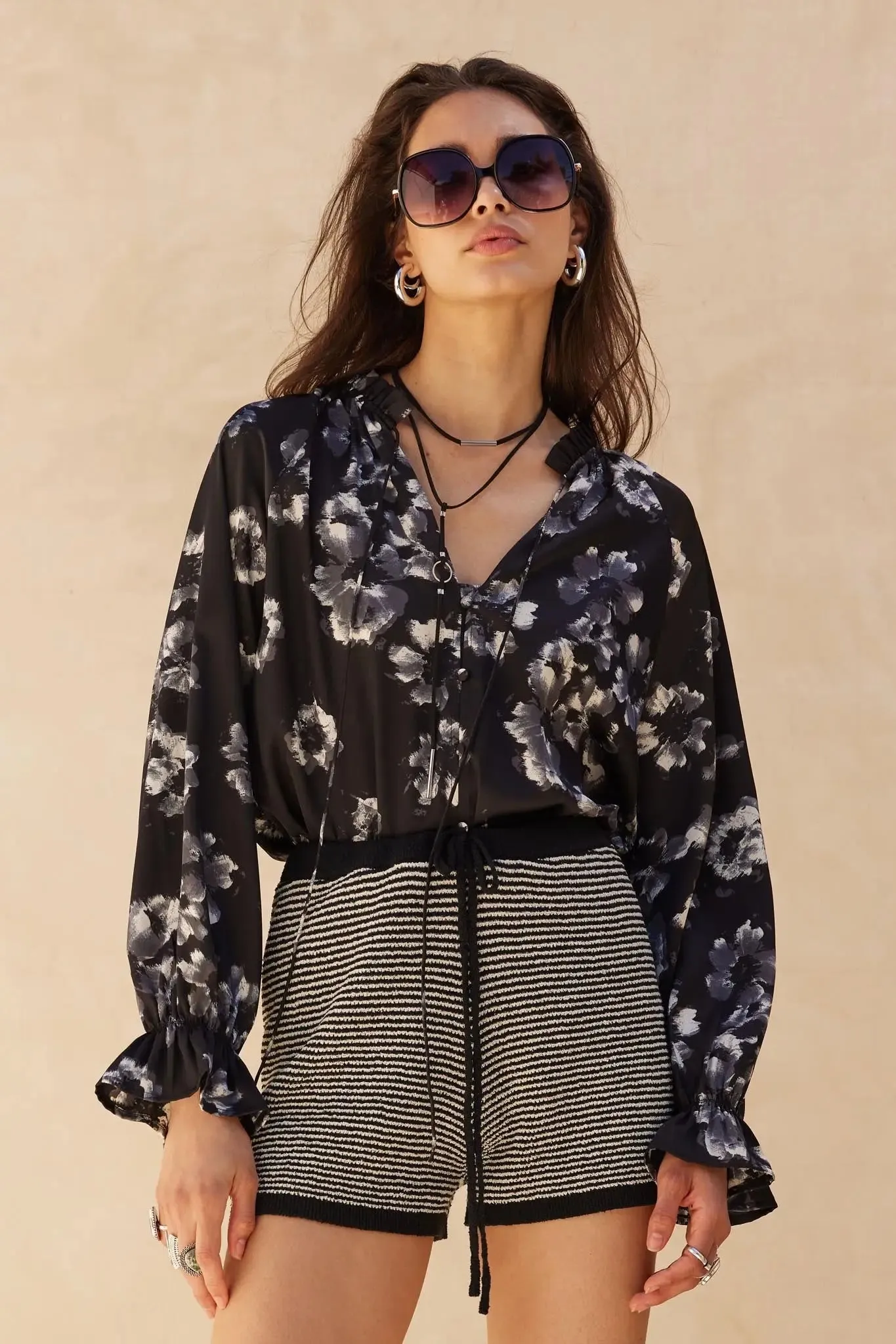 Lush Living Floral Satin Button-Up Peasant Top sold by Promesa product image thumbnail 5