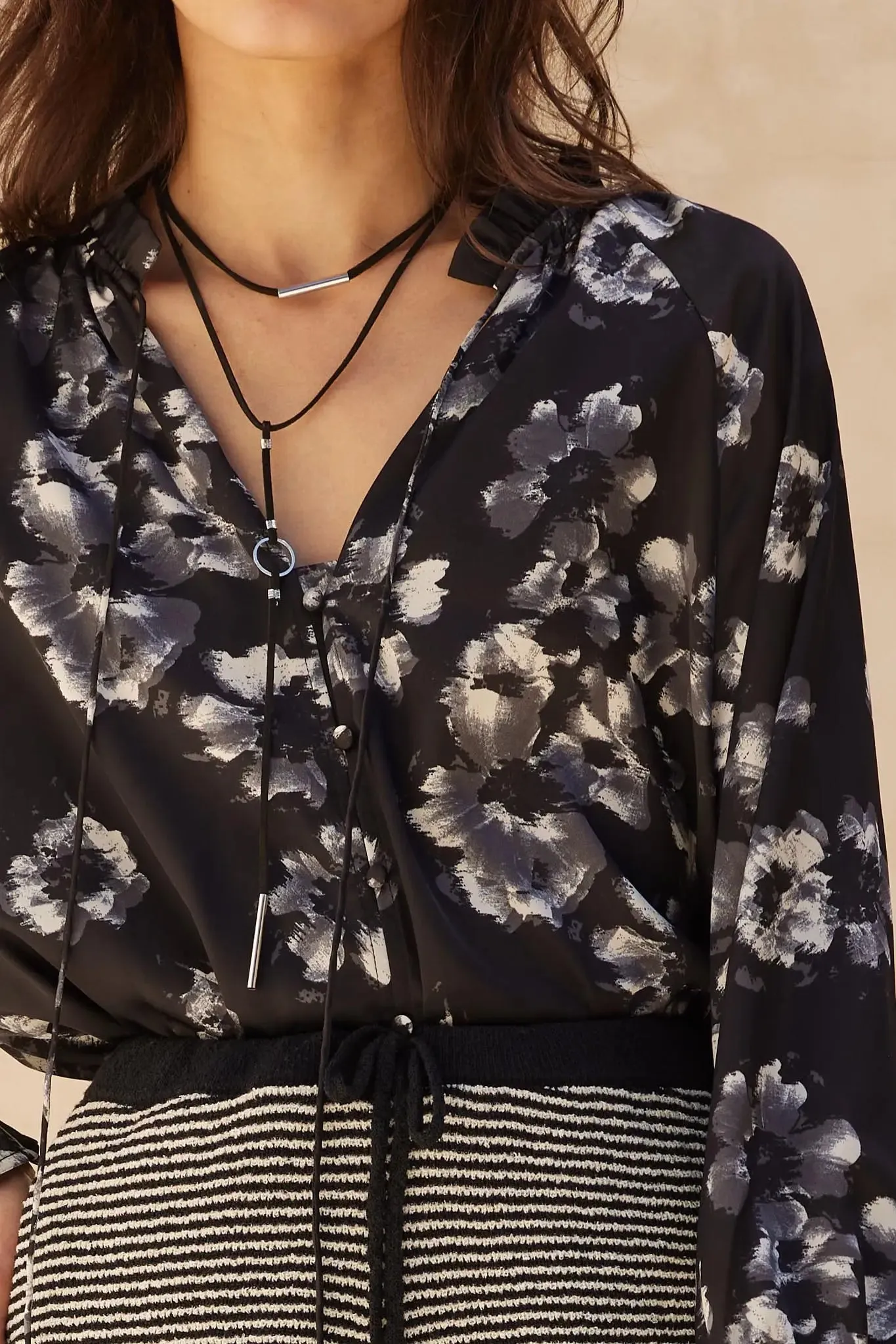 Lush Living Floral Satin Button-Up Peasant Top sold by Promesa product image thumbnail 4