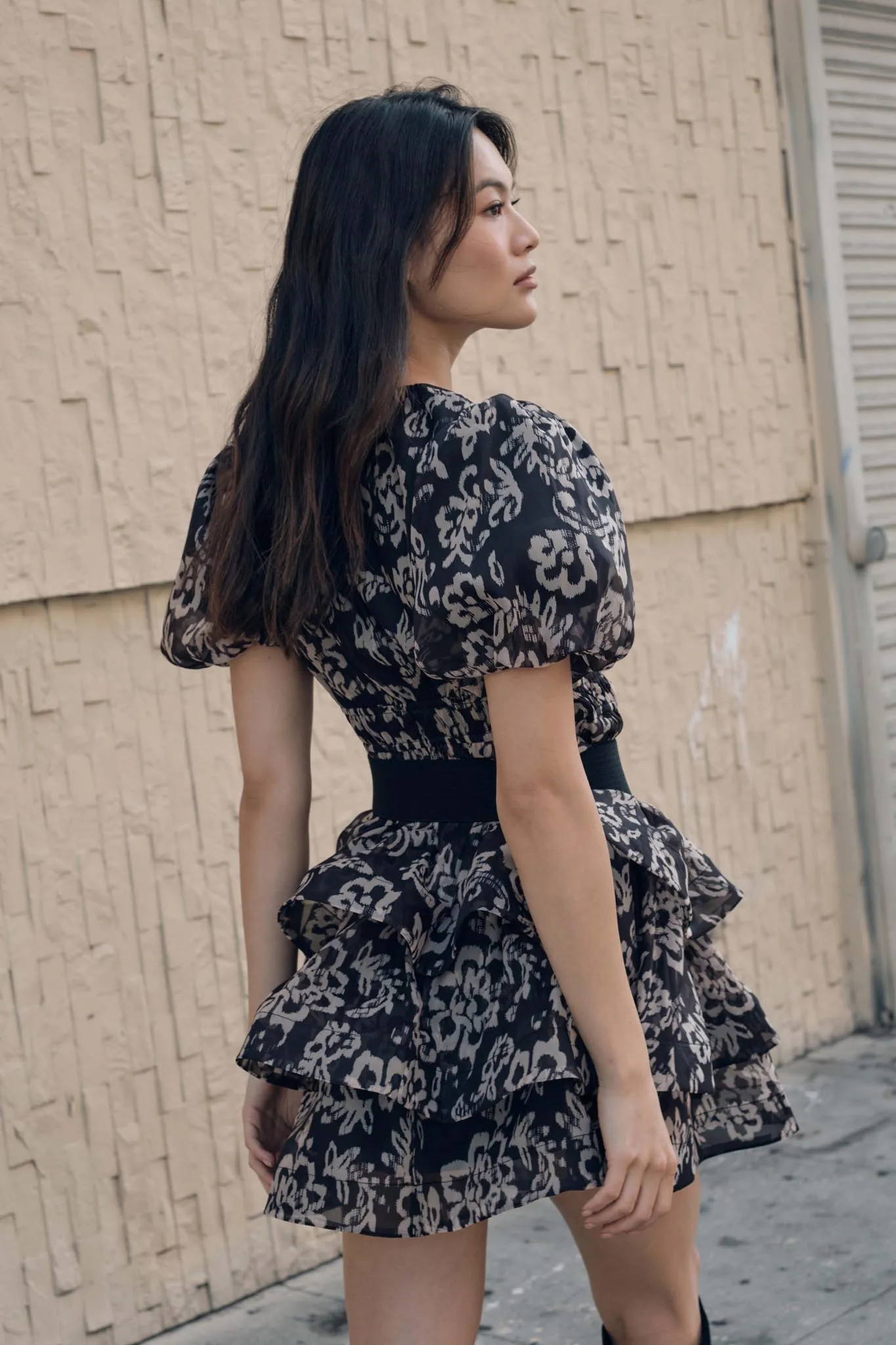 Graceful Blooms Floral Organza Tiered Mini Dress sold by Promesa product image thumbnail 3