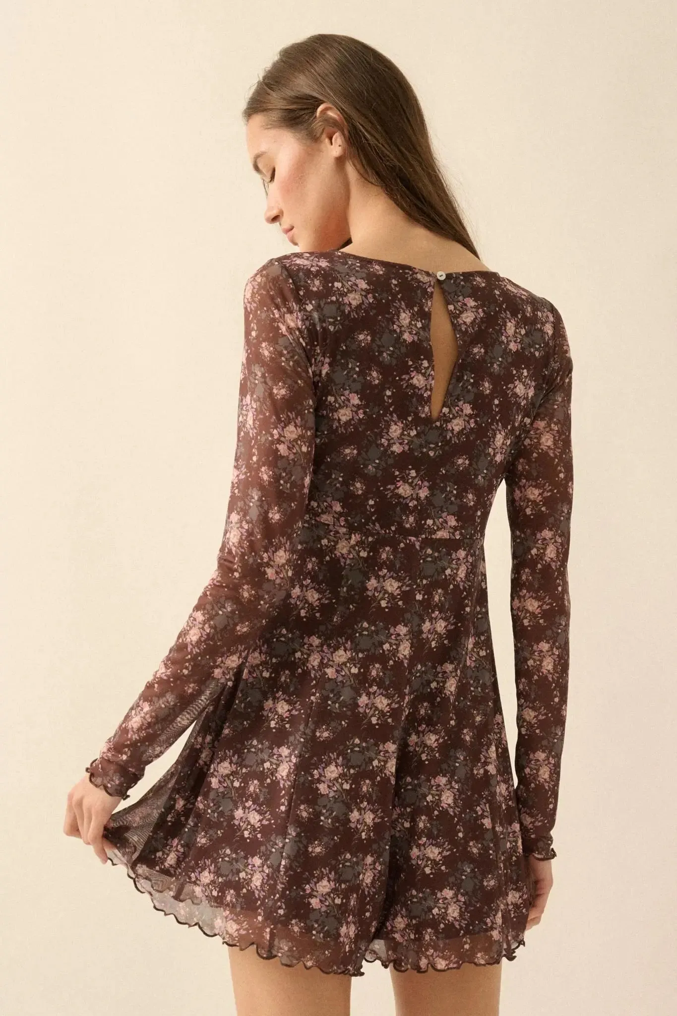 Flowering Fields Floral-Print Mesh V-Neck Romper sold by Promesa product image thumbnail 2