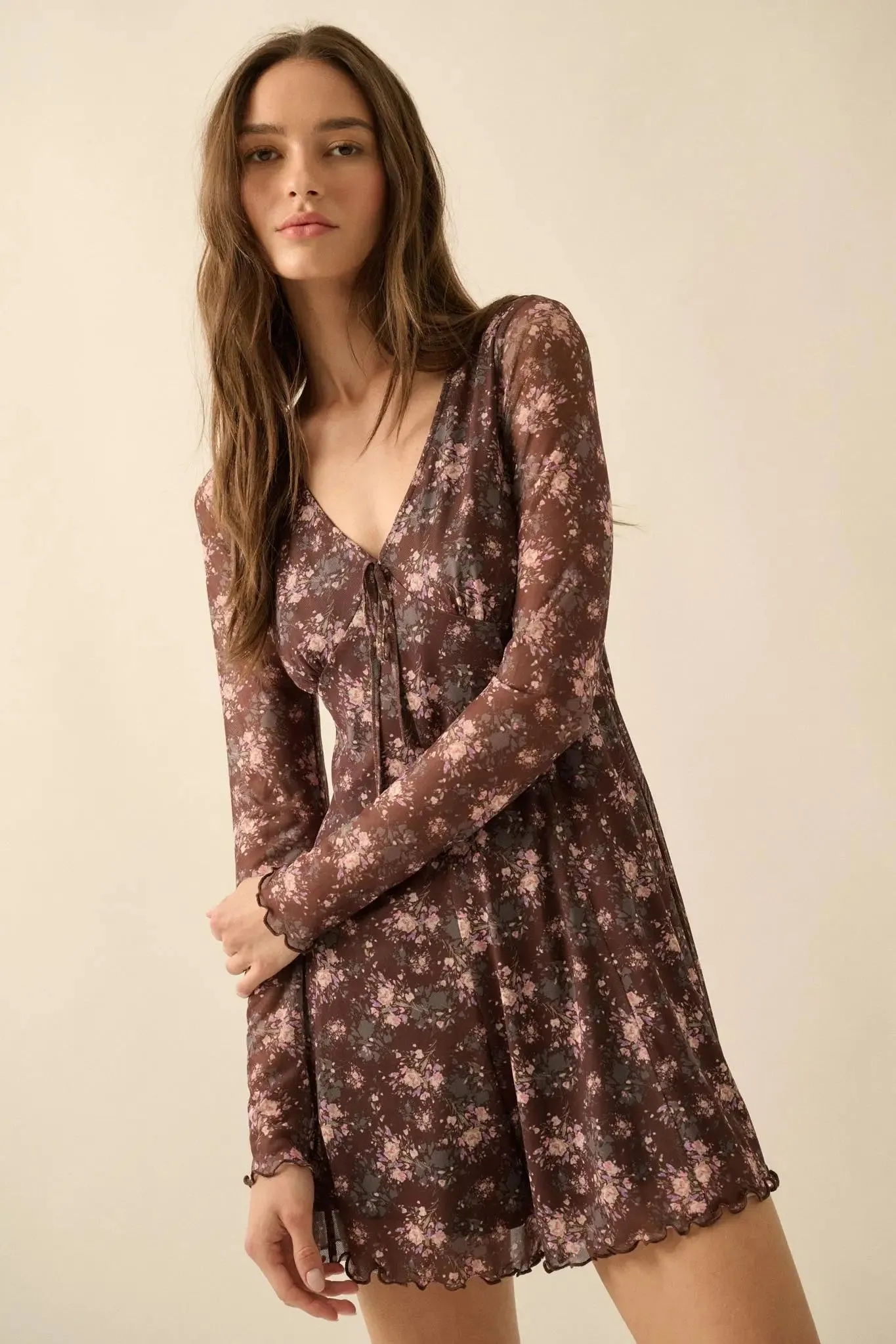 Flowering Fields Floral-Print Mesh V-Neck Romper sold by Promesa product image thumbnail 3