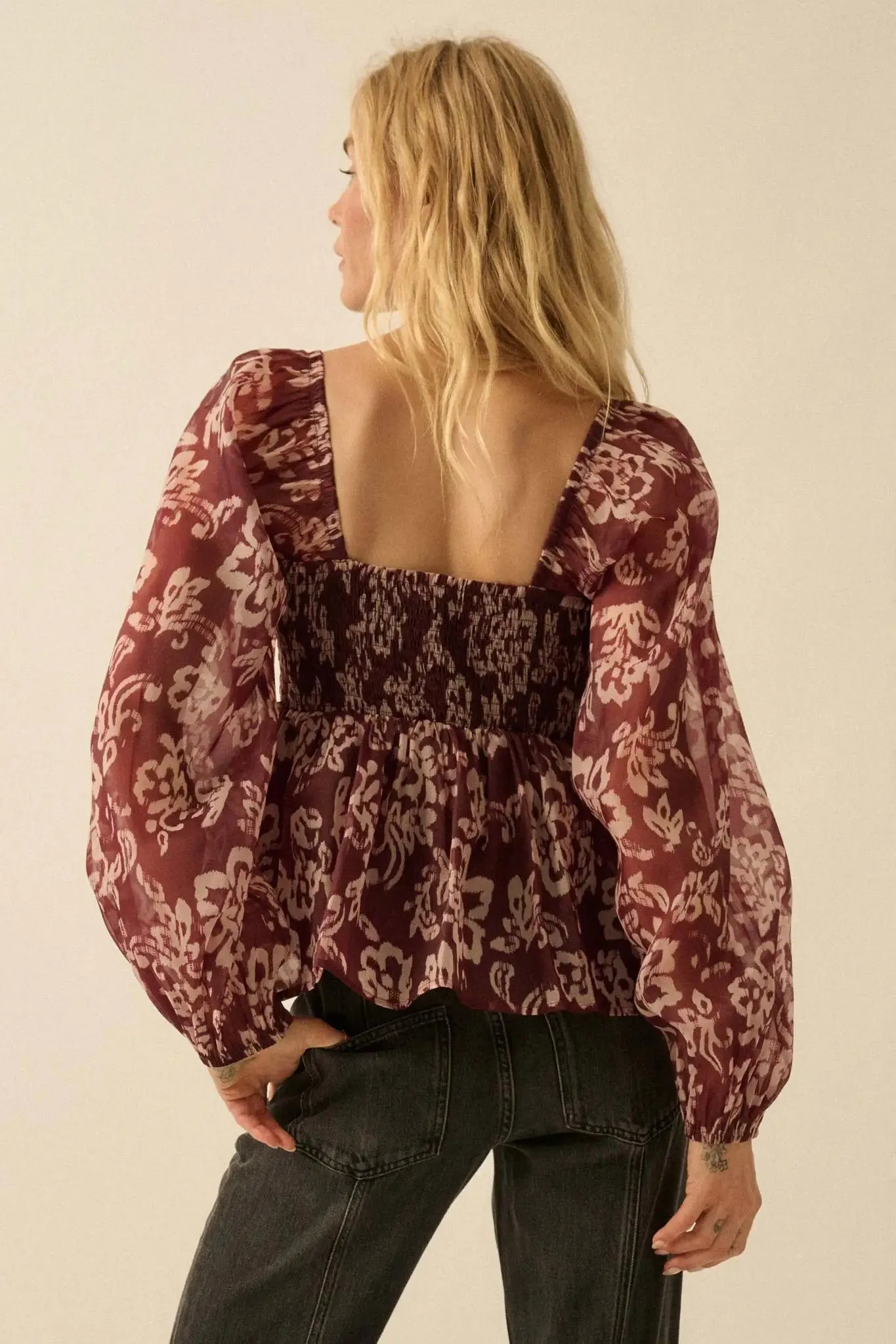 Bloom with Grace Floral Organza Peplum Peasant Top sold by Promesa product image thumbnail 5