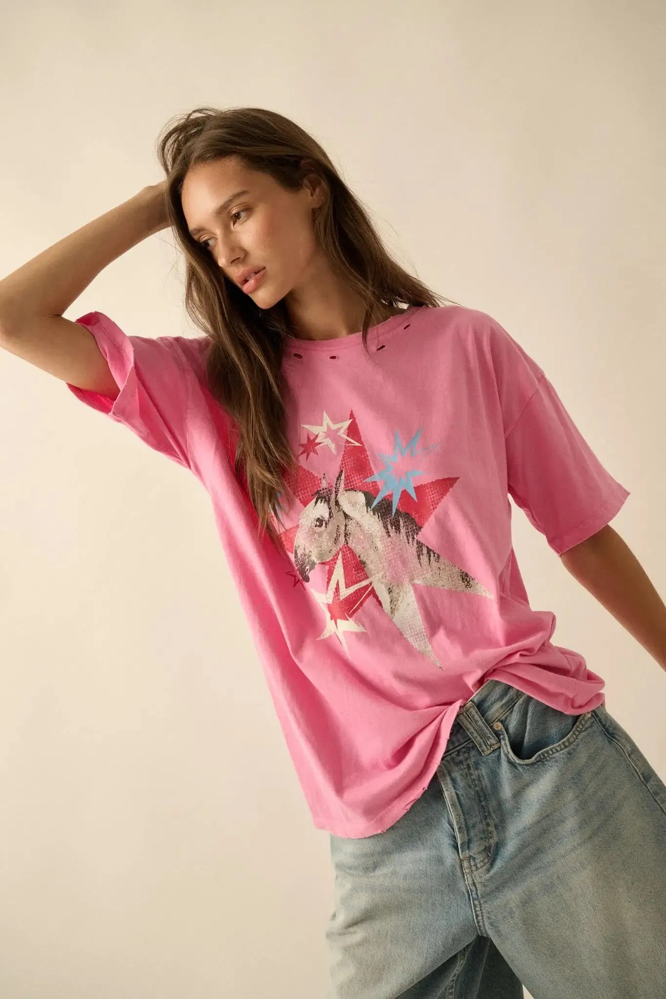 Star Horse Distressed Oversize Graphic Tee sold by Promesa product image thumbnail 4