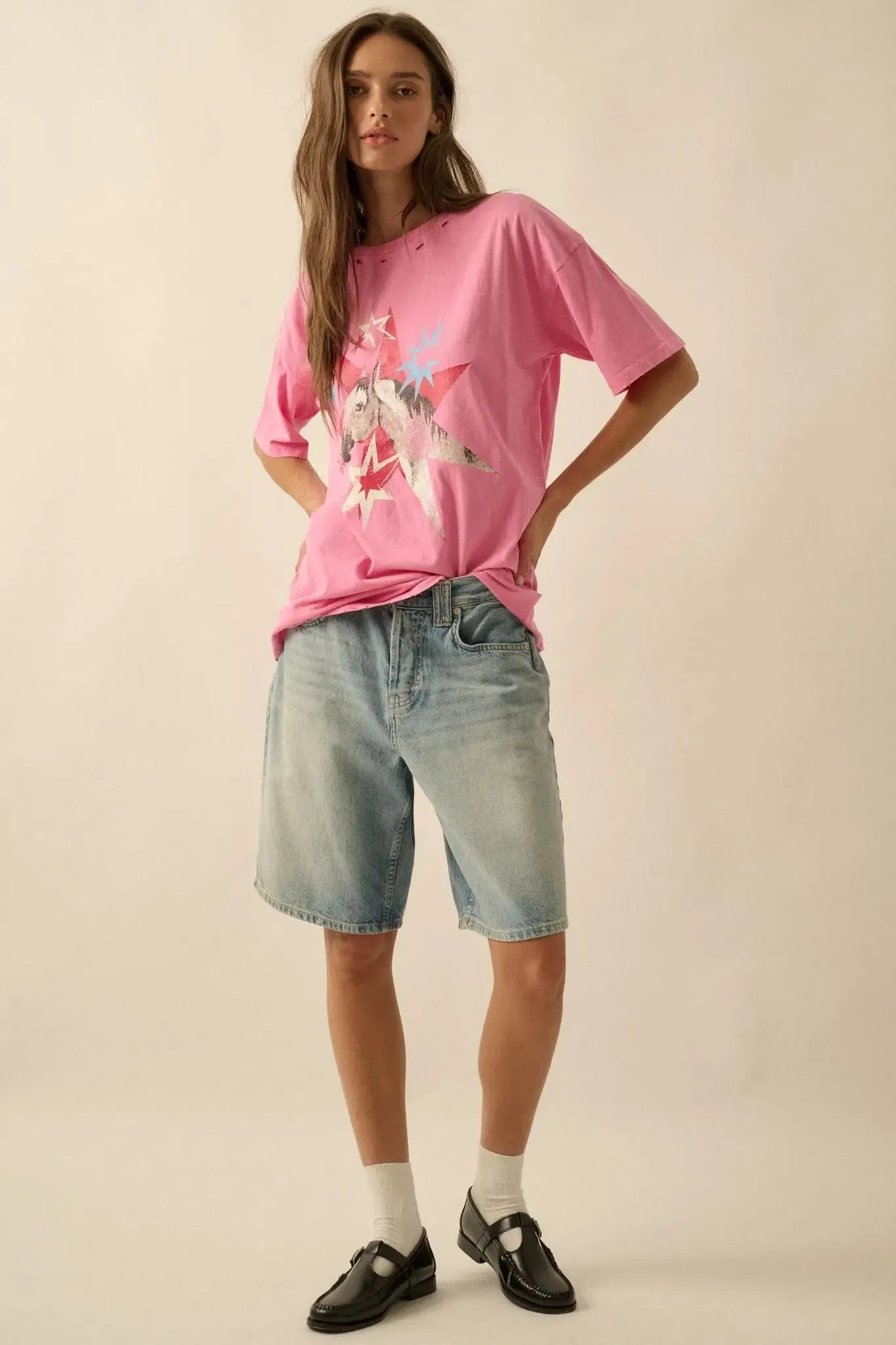 Star Horse Distressed Oversize Graphic Tee sold by Promesa product image thumbnail 3