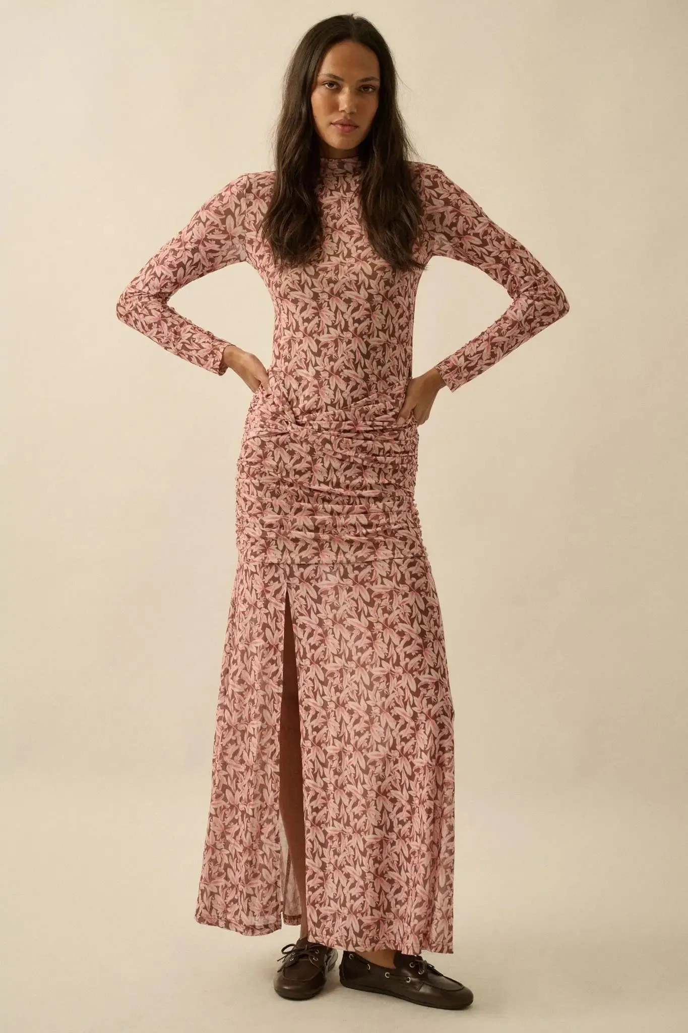 Petal Passion Floral Mesh Ruched Maxi Dress sold by Promesa