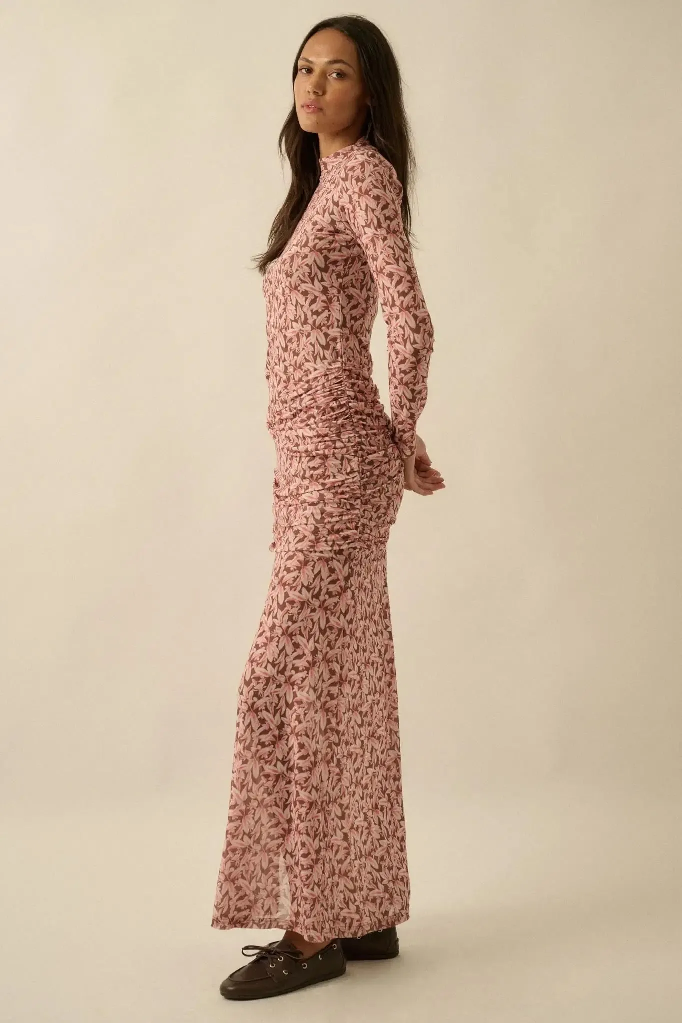 Petal Passion Floral Mesh Ruched Maxi Dress sold by Promesa product image thumbnail 5