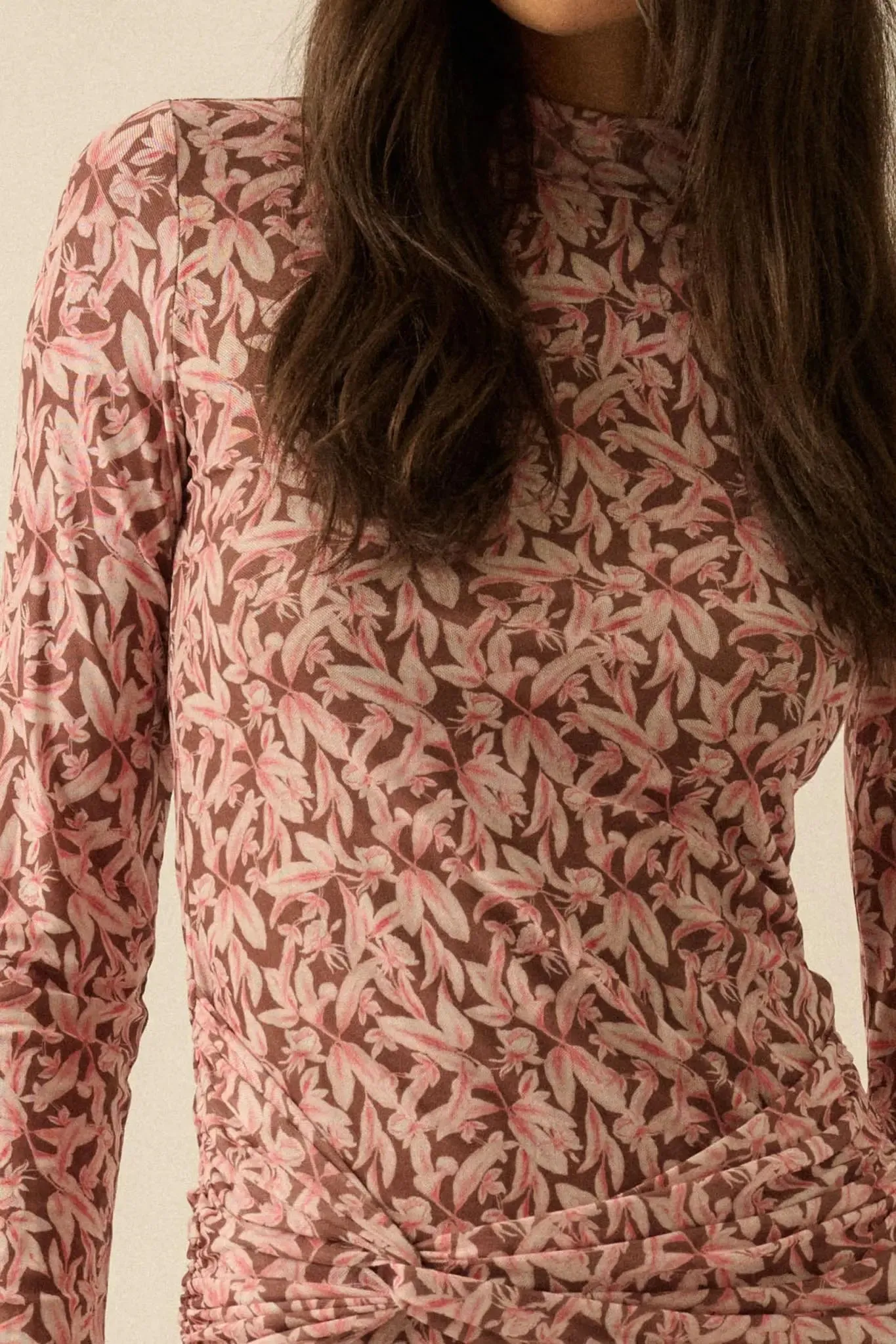 Petal Passion Floral Mesh Ruched Maxi Dress sold by Promesa product image thumbnail 2