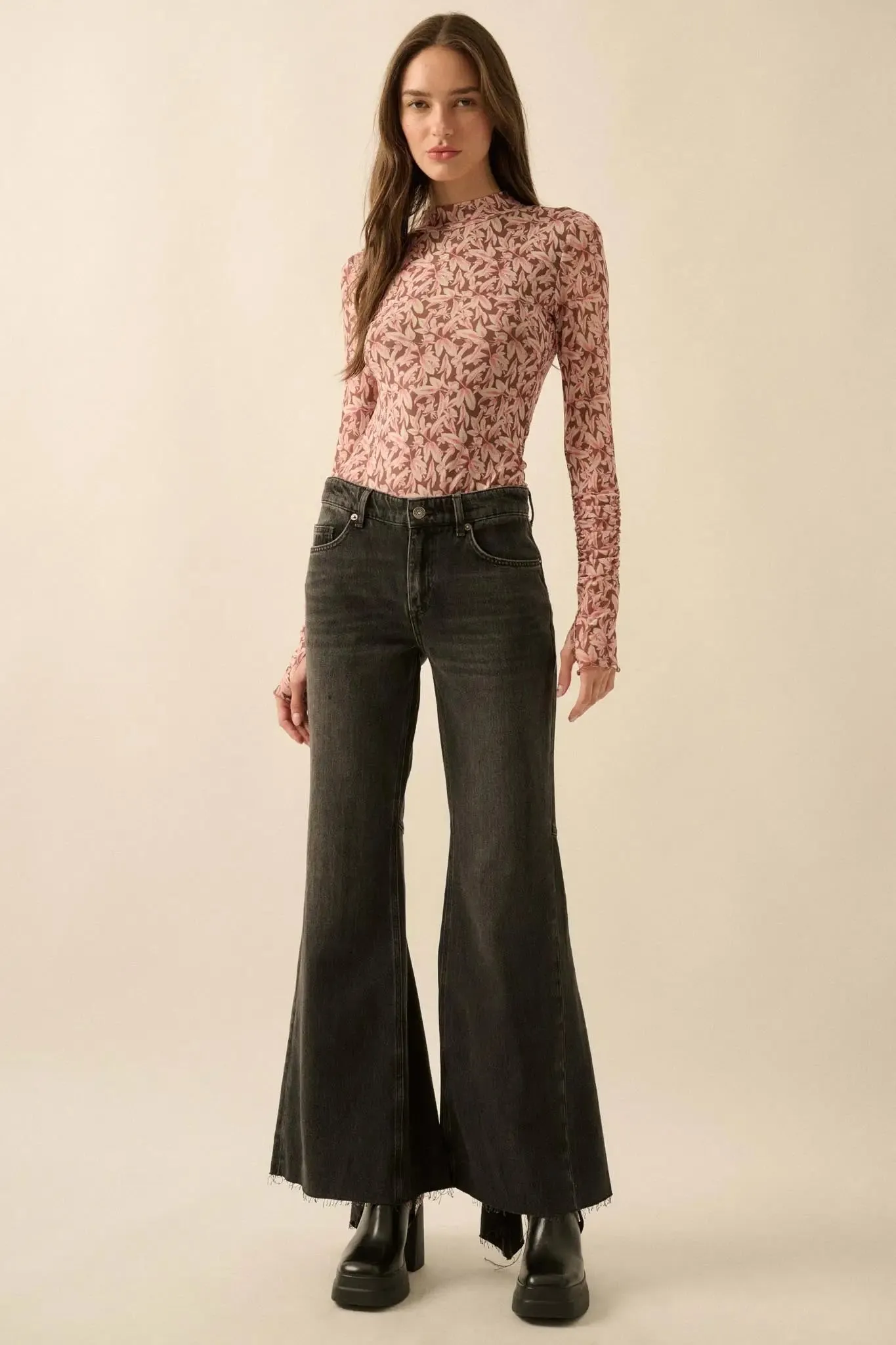 Pretty Petals Floral Mesh Mock-Neck Bodysuit sold by Promesa product image thumbnail 3